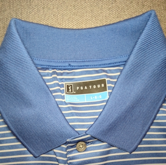 PGA TOUR GOLF BLUE STRIPED POLO MENS LARGE - Picture 3 of 6